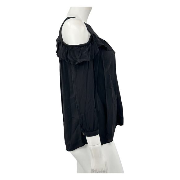 Maeve Anthropologie Top Womens 2 Black Brearly Cold Shoulder Feminine Ruffle - Picture 3 of 8